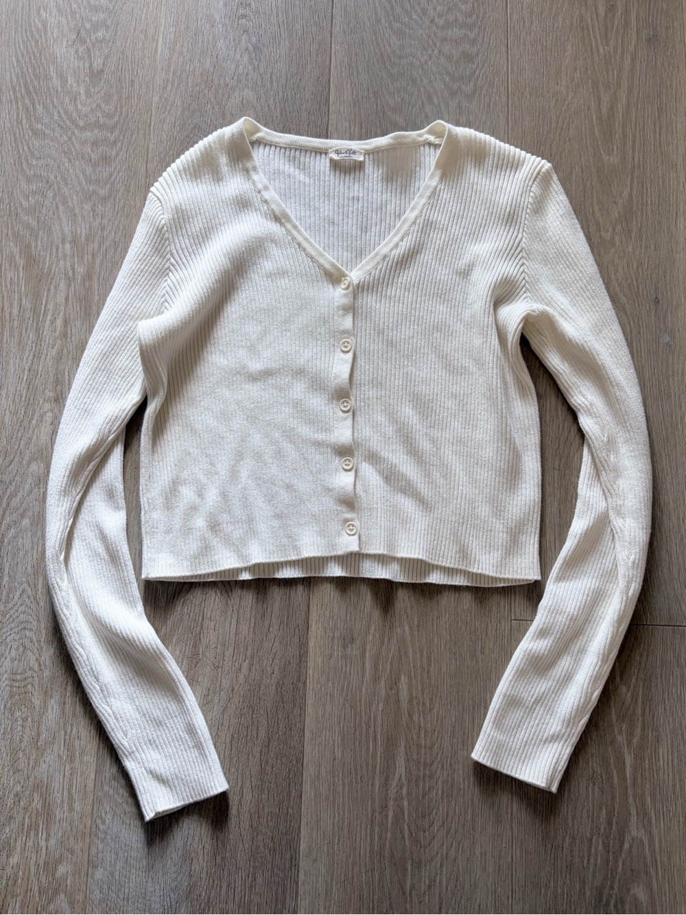 Brandy Melville Ribbed V-Neck Cardigan - Cream